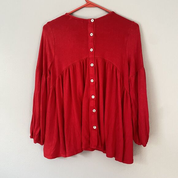 Anthropologie Eri + Ali Top XS Red Long Sleeve Button Back Peasant Boho Colorful - Picture 2 of 7